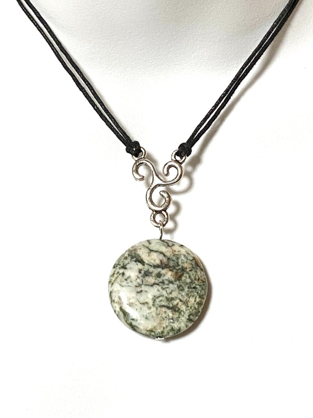 2/$20, Natural Green Tree Agate Necklace, Genuine Gemstone Black Cord Necklace